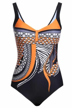 Outlet Dear-Lover Tribal Print One Piece Swimsuit Orange