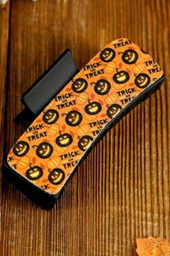 Discount Dear-Lover Trick or Treat Halloween Print Hair Clip Orange