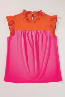 Outlet Dear-Lover Two Tone Ruffled Flutter Sleeve Blouse Orange