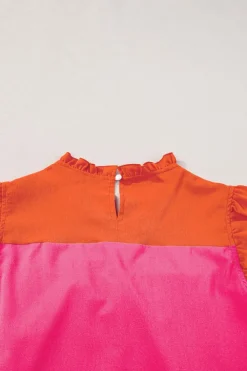 Outlet Dear-Lover Two Tone Ruffled Flutter Sleeve Blouse Orange