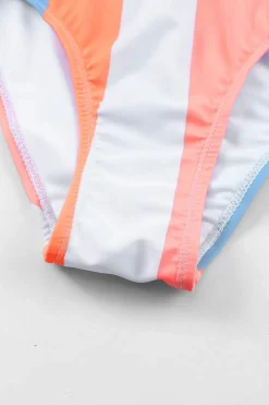 Discount Dear-Lover Vertical Striped High Waist Bikini Swimsuit Orange