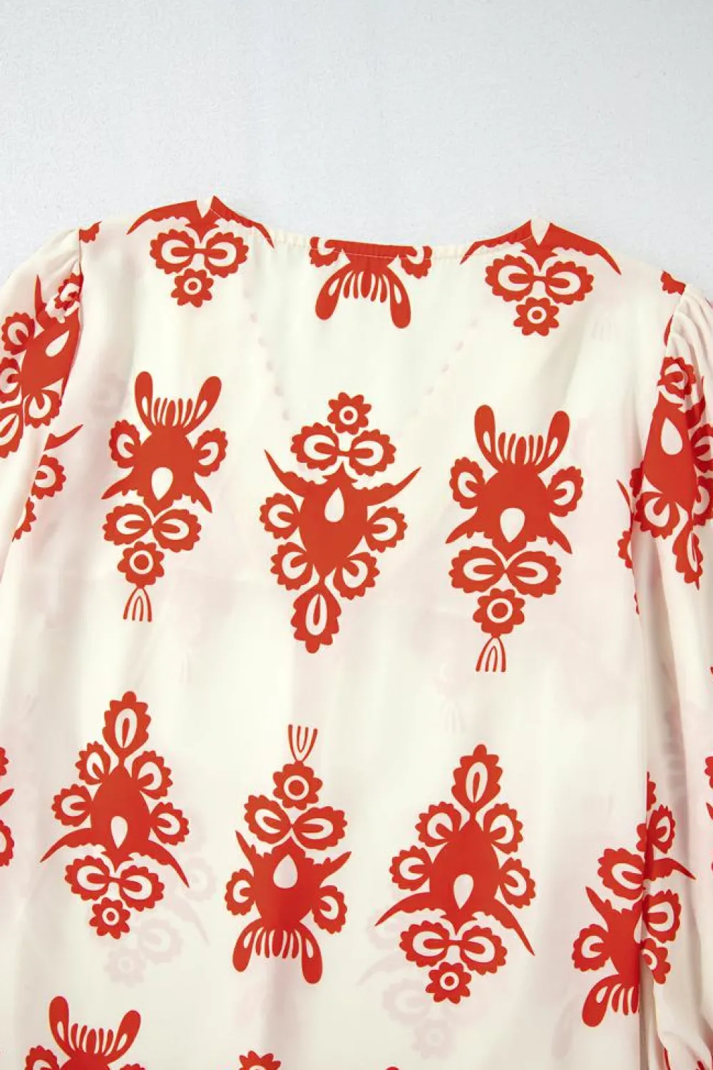 Online Dear-Lover Vintage Geometric Printed 3/4 Sleeve V Neck Blouse Orange