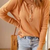 Fashion Dear-Lover Waffle Knit Henley Top Orange