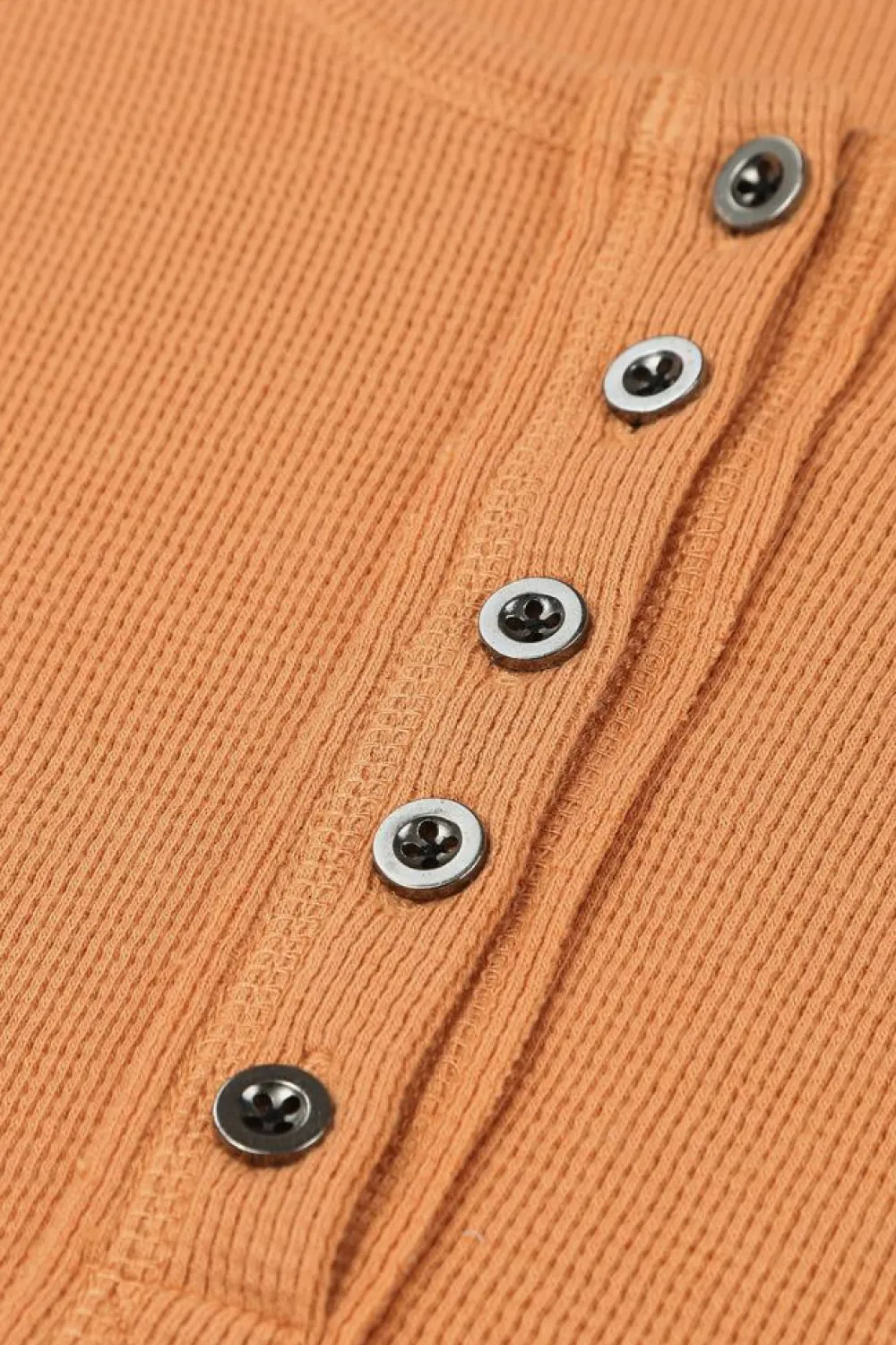 Fashion Dear-Lover Waffle Knit Henley Top Orange