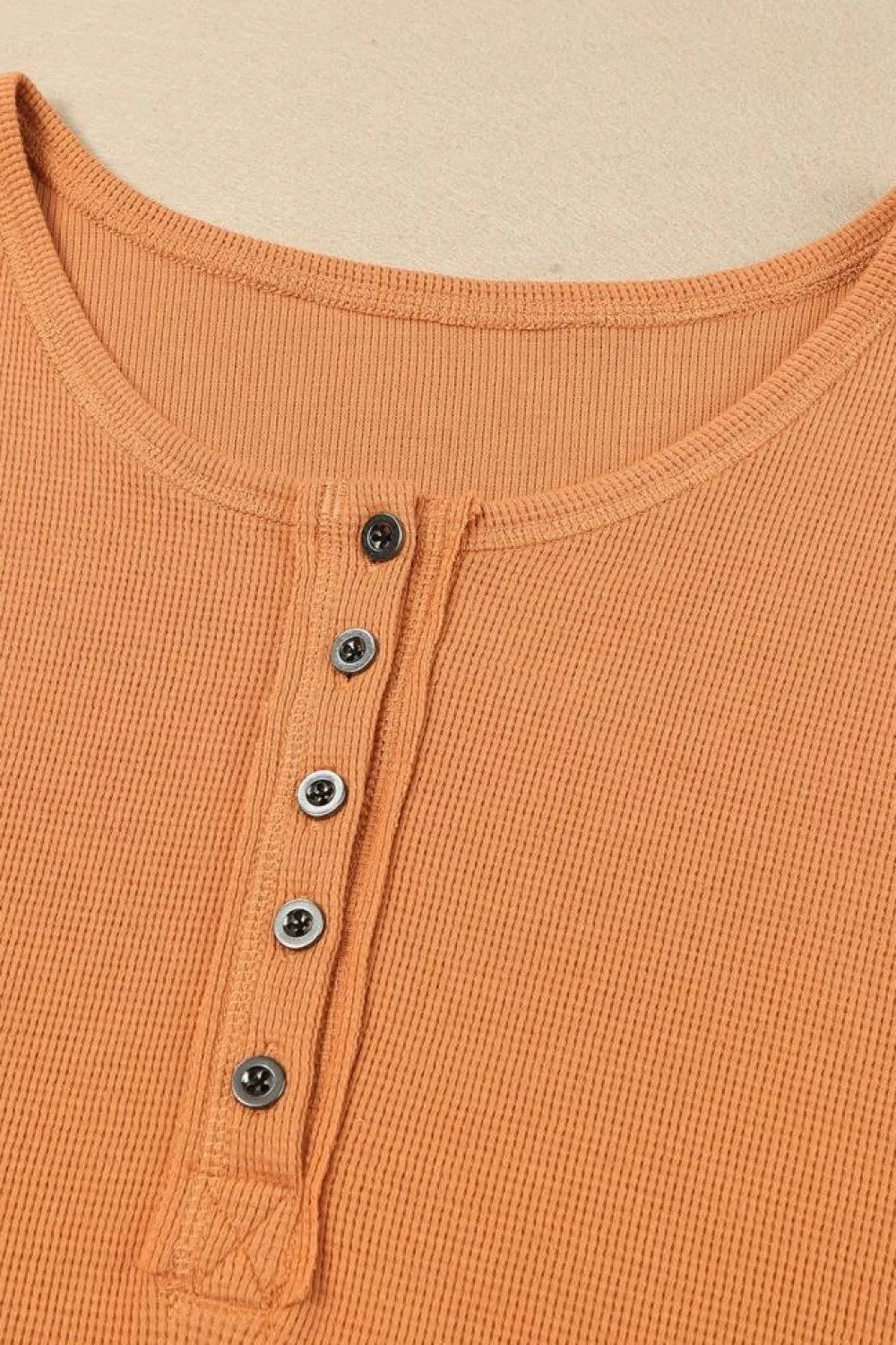 Fashion Dear-Lover Waffle Knit Henley Top Orange