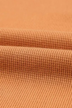 Fashion Dear-Lover Waffle Knit Henley Top Orange