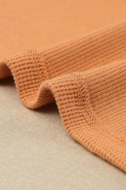 Fashion Dear-Lover Waffle Knit Henley Top Orange