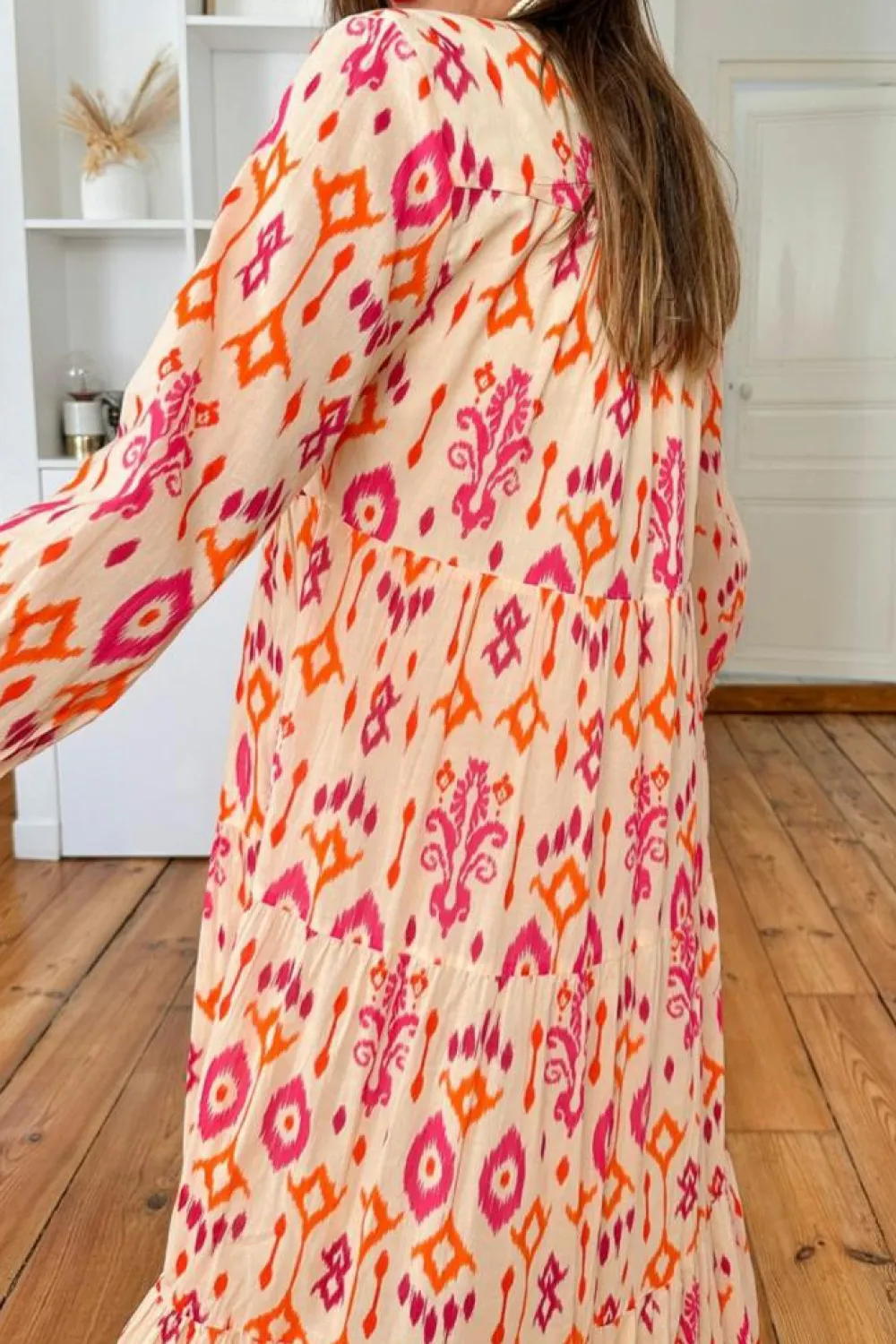 Clearance Dear-Lover Western Abstract Geometric Printed Maxi Dress Orange