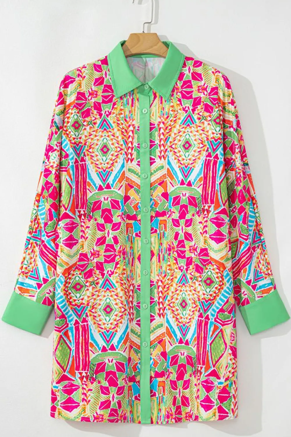 Best Dear-Lover Western Geometric Print Cuffed Shift Shirt Dress Orange