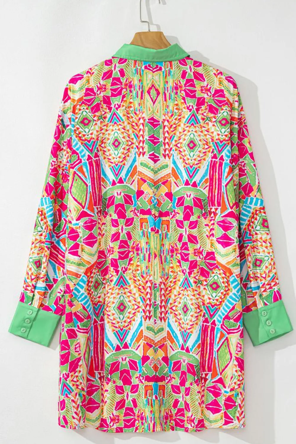 Best Dear-Lover Western Geometric Print Cuffed Shift Shirt Dress Orange