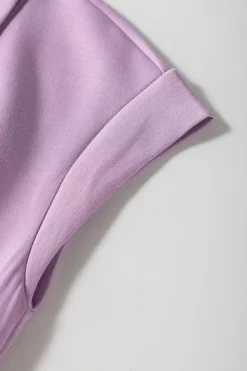 New Dear-Lover Short Sleeve Zipper Collared Elastic High Waist Romper Orchid Bouquet