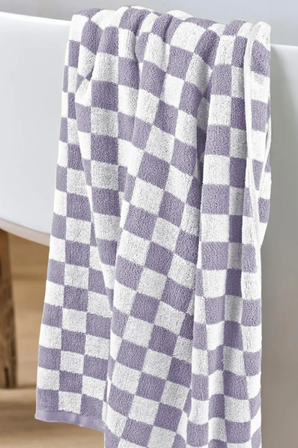 Best Dear-Lover Checkered Print Soft Large Bath Towel Orchid Petal