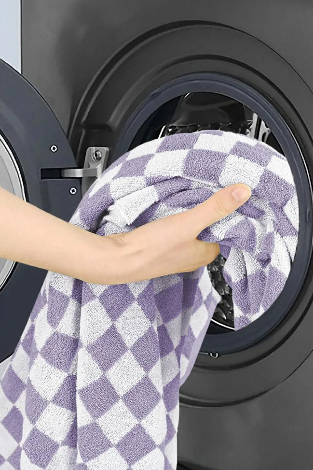 Best Dear-Lover Checkered Print Soft Large Bath Towel Orchid Petal