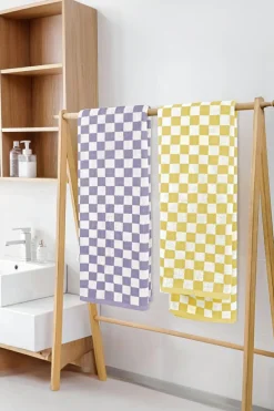 Best Dear-Lover Checkered Print Soft Large Bath Towel Orchid Petal