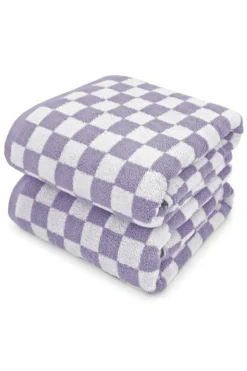 Best Dear-Lover Checkered Print Soft Large Bath Towel Orchid Petal