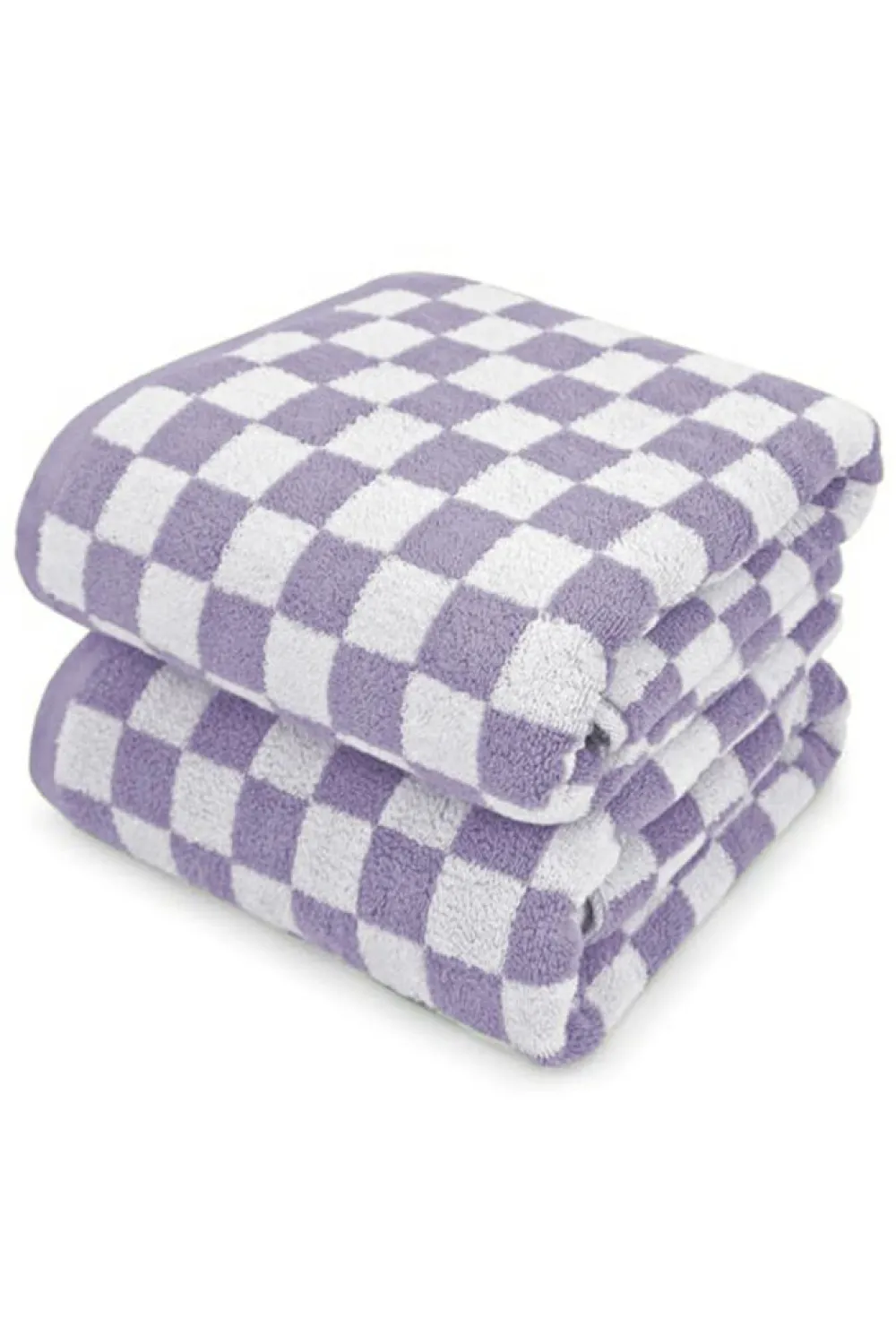 Best Dear-Lover Checkered Print Soft Large Bath Towel Orchid Petal