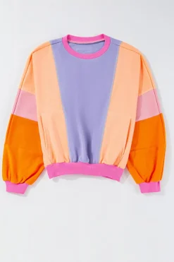 Hot Dear-Lover Colorblock Patchwork Exposed Stitching Oversize Top Orchid Petal