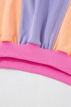 Hot Dear-Lover Colorblock Patchwork Exposed Stitching Oversize Top Orchid Petal