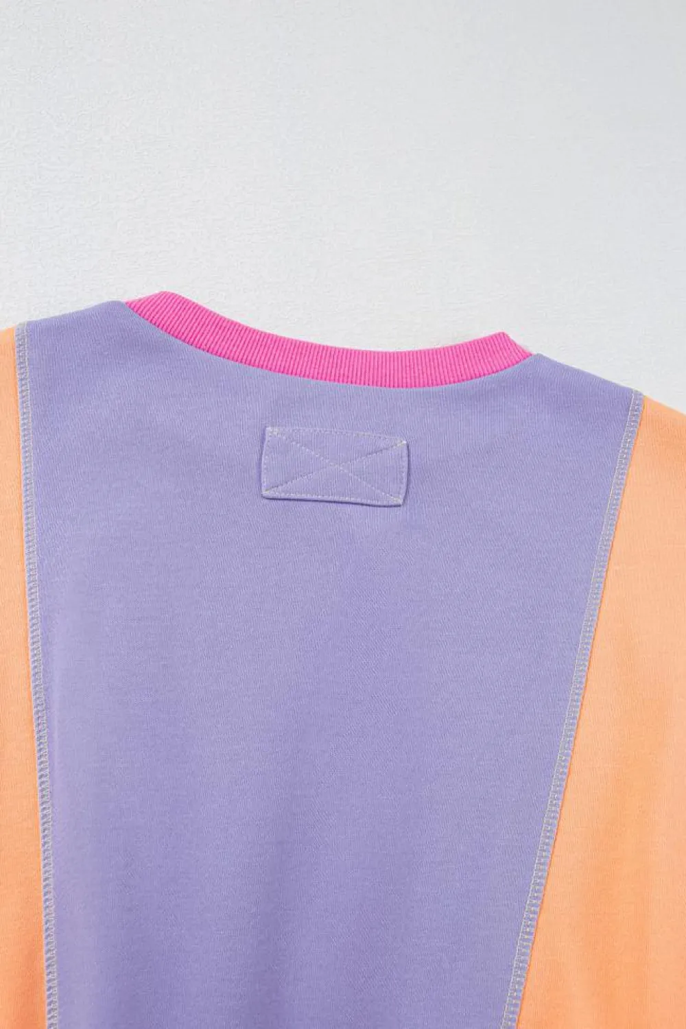 Hot Dear-Lover Colorblock Patchwork Exposed Stitching Oversize Top Orchid Petal
