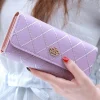 New Dear-Lover Crown Decor Quilted Trifold Clutch Faux Leather Wallet Orchid Petal