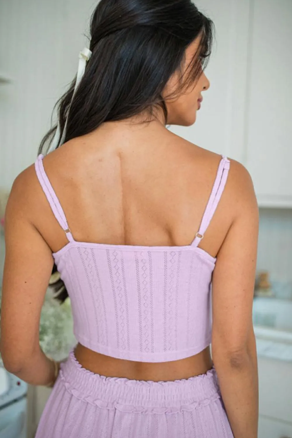 Fashion Dear-Lover Delicate Texture Cropped Cami Shorts and Cardigan 3pcs Lounge Set Orchid Petal