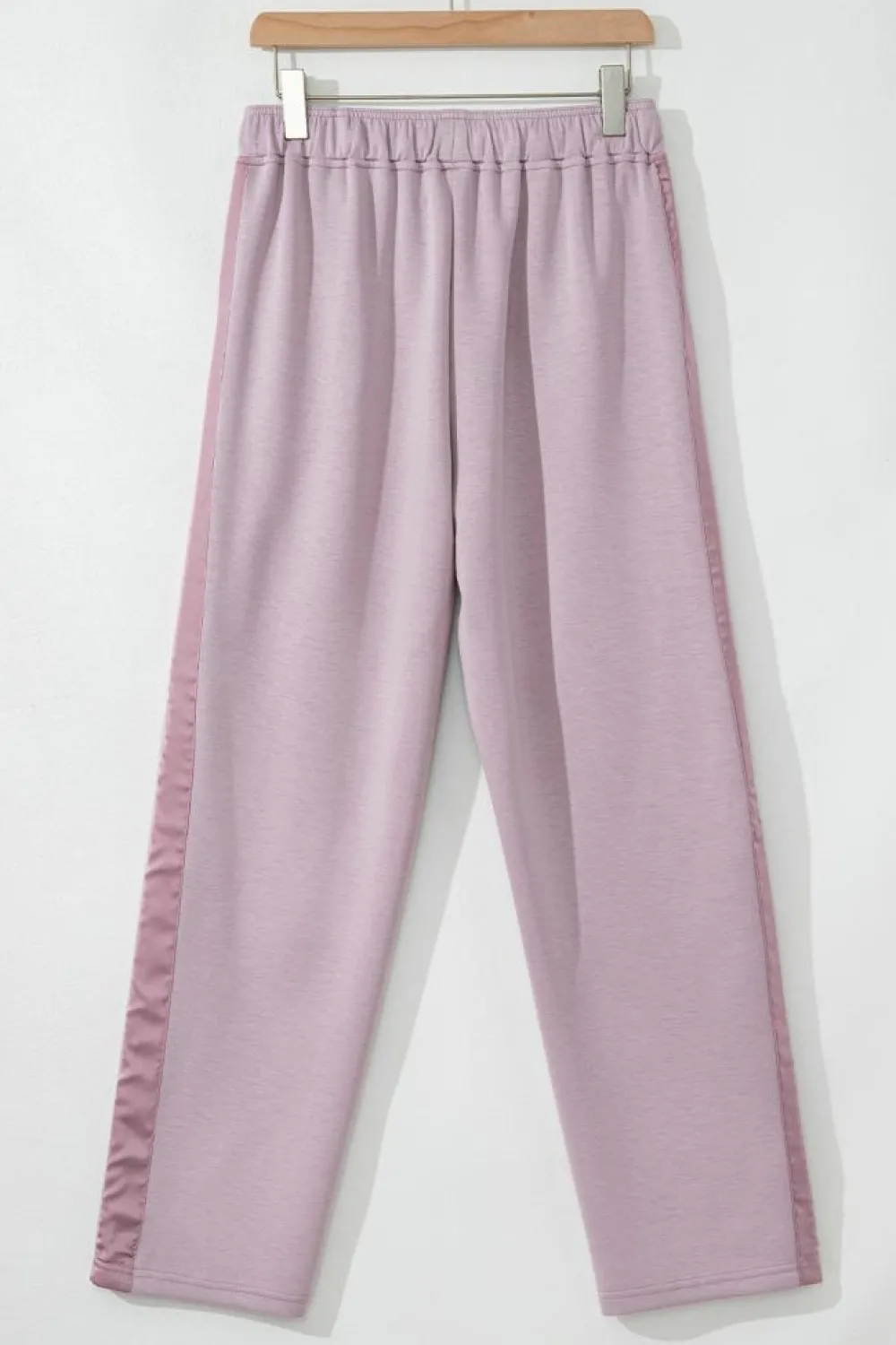 Outlet Dear-Lover Drawstring Waist Satin Stripe Patch Straight Leg High Waist Pants Orchid Petal