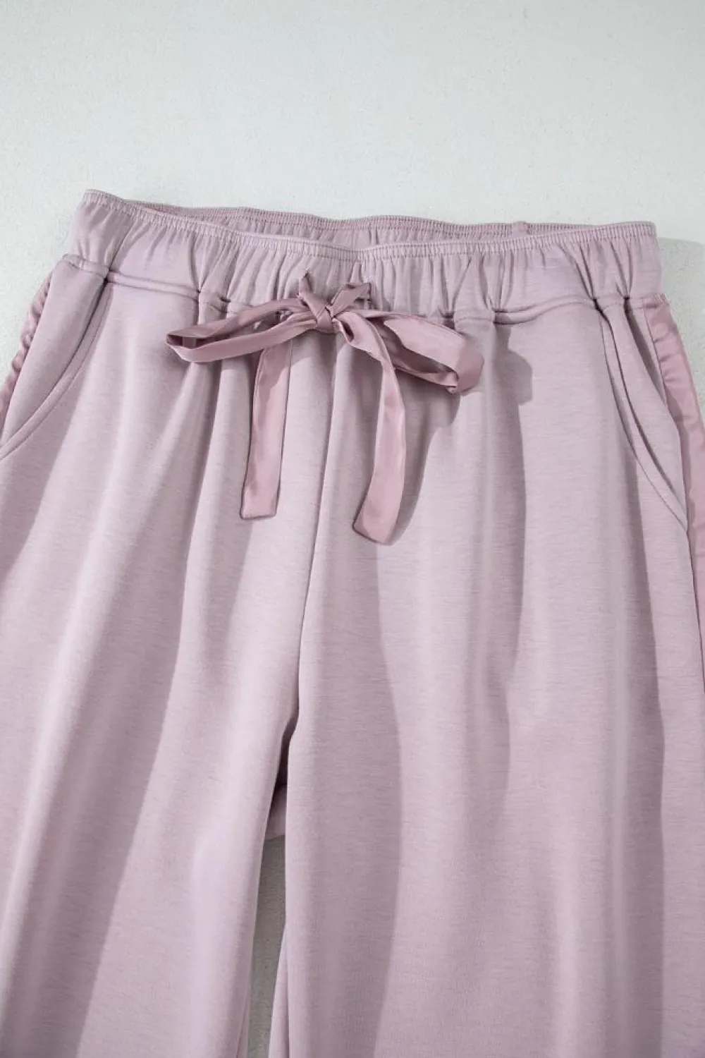 Outlet Dear-Lover Drawstring Waist Satin Stripe Patch Straight Leg High Waist Pants Orchid Petal