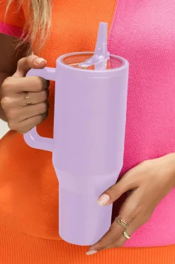 Discount Dear-Lover Frosted Stainless Handle Large Vacuum Cup with Straw 40oz Orchid Petal
