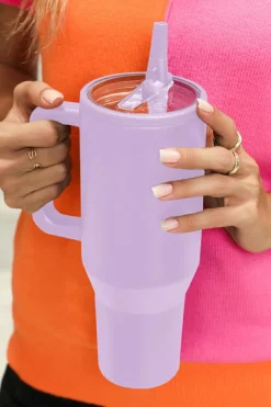 Discount Dear-Lover Frosted Stainless Handle Large Vacuum Cup with Straw 40oz Orchid Petal