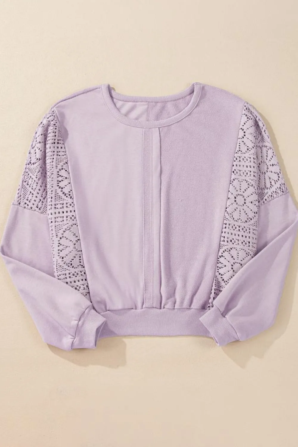Outlet Dear-Lover Knit Crochet Exposed Seam Ribbed Trim Sweatshirt Orchid Petal
