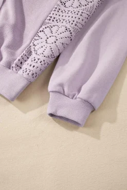 Outlet Dear-Lover Knit Crochet Exposed Seam Ribbed Trim Sweatshirt Orchid Petal