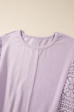 Outlet Dear-Lover Knit Crochet Exposed Seam Ribbed Trim Sweatshirt Orchid Petal