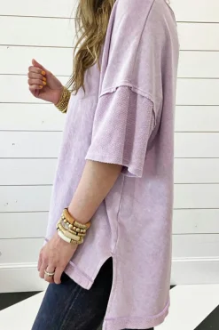 Best Dear-Lover Mineral Wash Exposed Seam Drop Shoulder Oversized Tee Orchid Petal