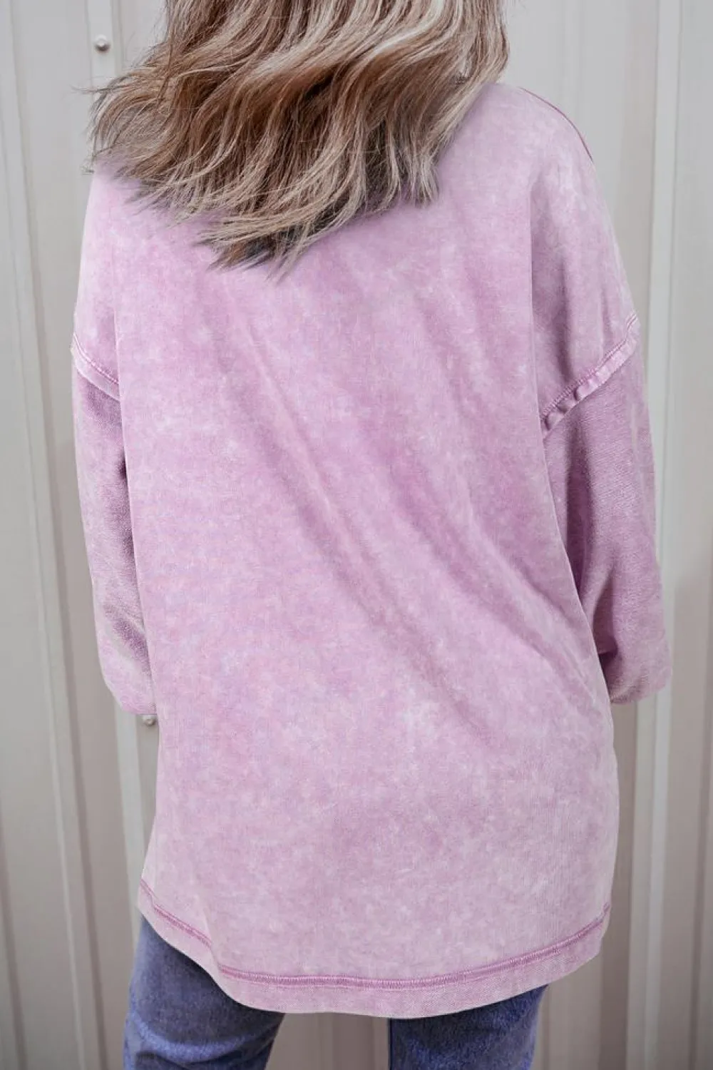 Online Dear-Lover Mineral Wash Drop Shoulder Pullover Sweatshirt Orchid Petal