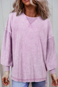 Online Dear-Lover Mineral Wash Drop Shoulder Pullover Sweatshirt Orchid Petal