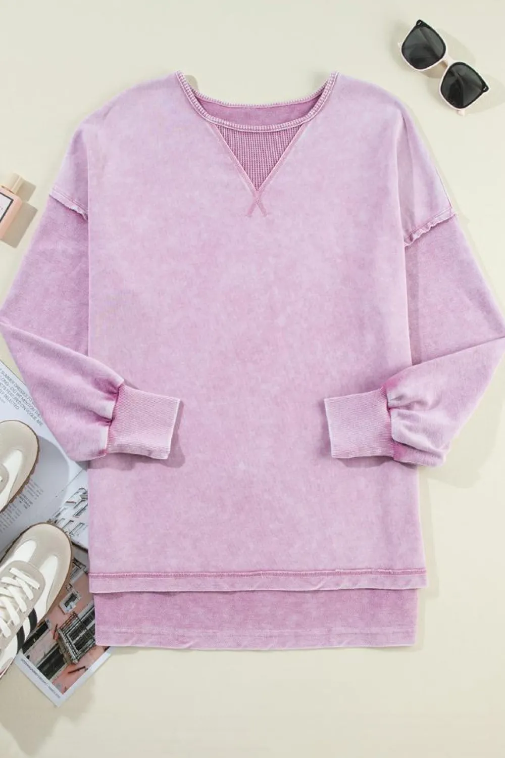 Online Dear-Lover Mineral Wash Drop Shoulder Pullover Sweatshirt Orchid Petal
