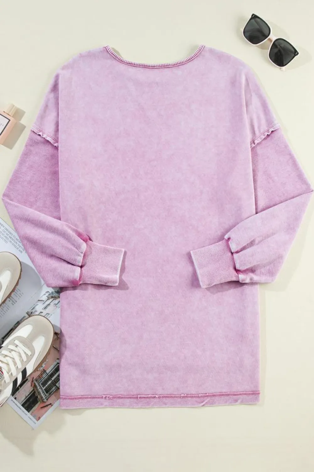 Online Dear-Lover Mineral Wash Drop Shoulder Pullover Sweatshirt Orchid Petal