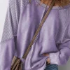 Best Dear-Lover Solid Waffle Knit Patchwork Raglan Sleeve Sweatshirt Orchid Petal