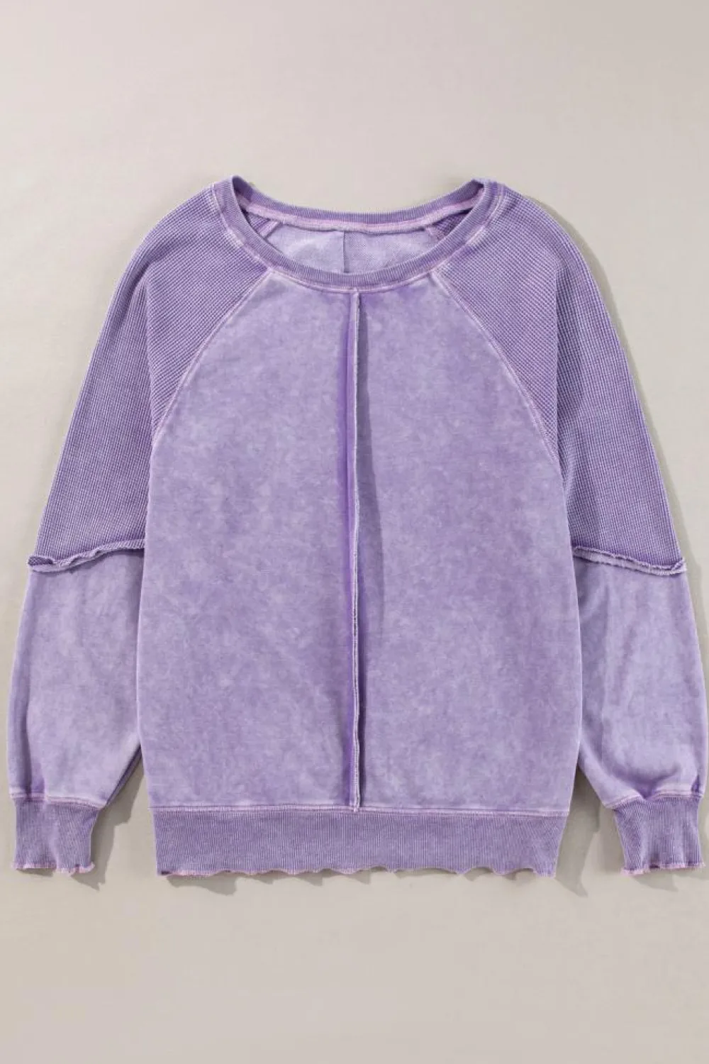 Best Dear-Lover Solid Waffle Knit Patchwork Raglan Sleeve Sweatshirt Orchid Petal