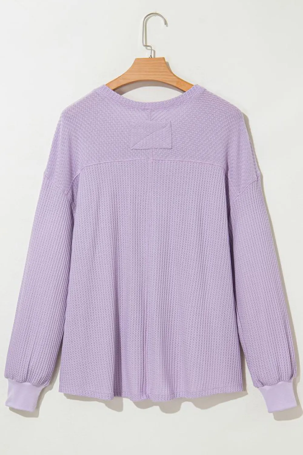 Sale Dear-Lover Waffle V Neck Long Sleeve Drop Shoulder Loose Blouse Orchid Petal