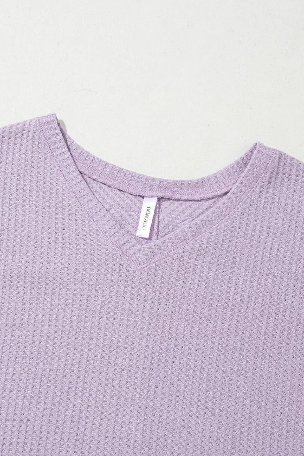 Sale Dear-Lover Waffle V Neck Long Sleeve Drop Shoulder Loose Blouse Orchid Petal