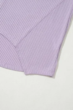 Sale Dear-Lover Waffle V Neck Long Sleeve Drop Shoulder Loose Blouse Orchid Petal