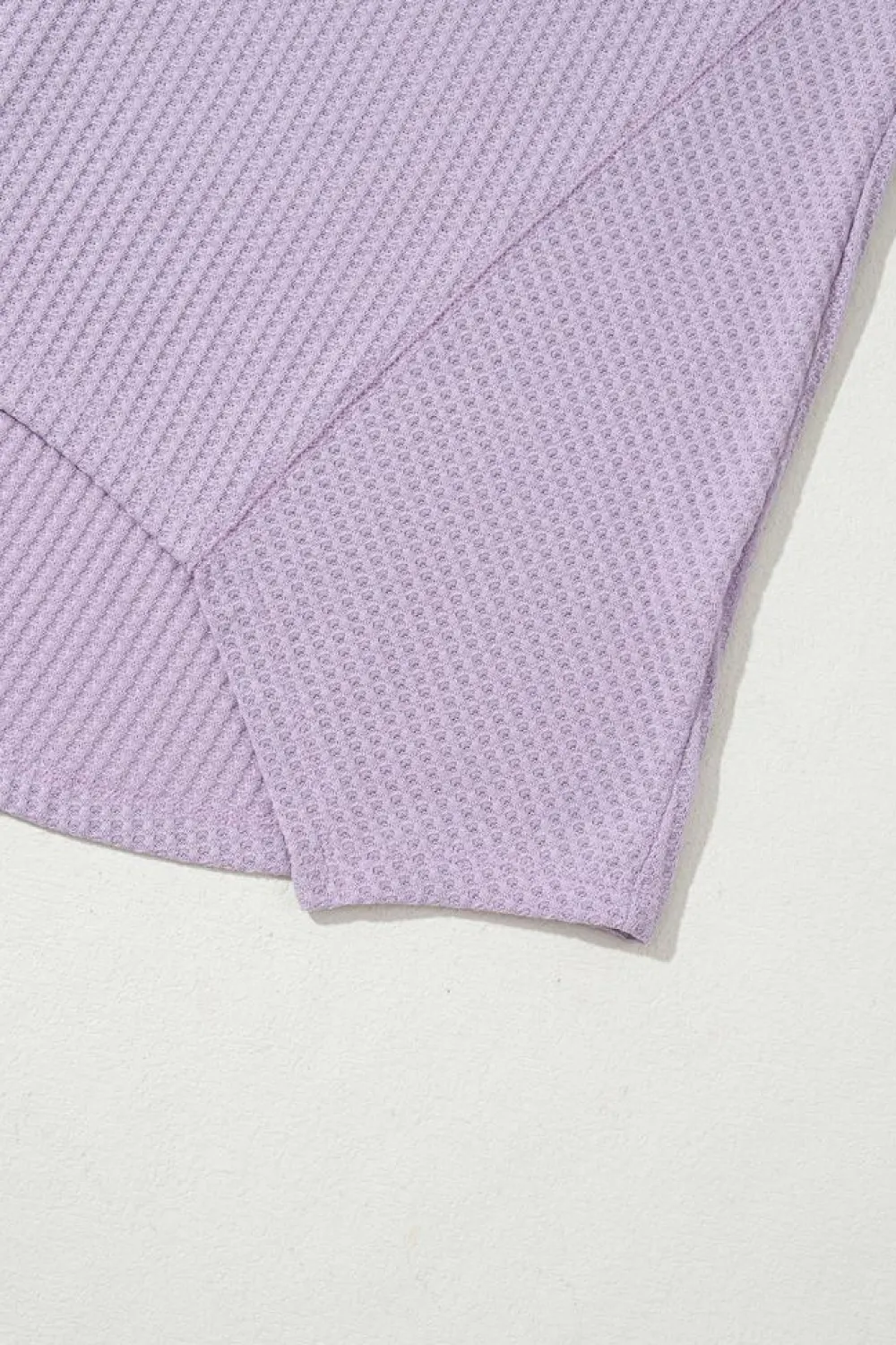Sale Dear-Lover Waffle V Neck Long Sleeve Drop Shoulder Loose Blouse Orchid Petal