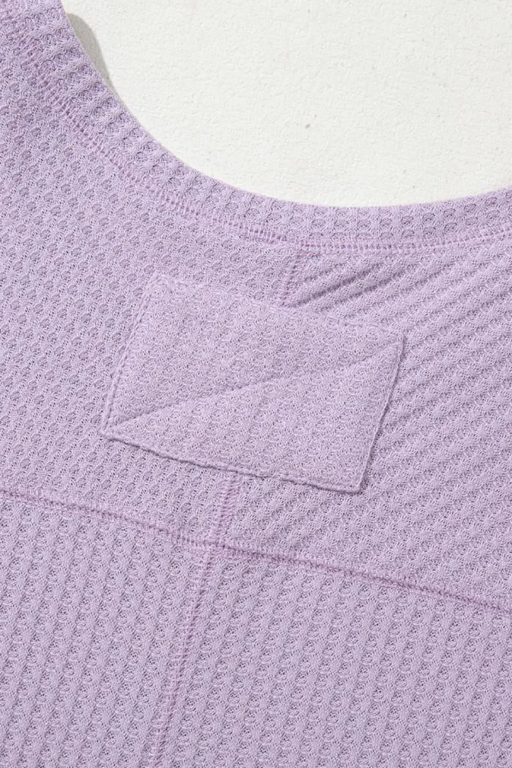 Sale Dear-Lover Waffle V Neck Long Sleeve Drop Shoulder Loose Blouse Orchid Petal
