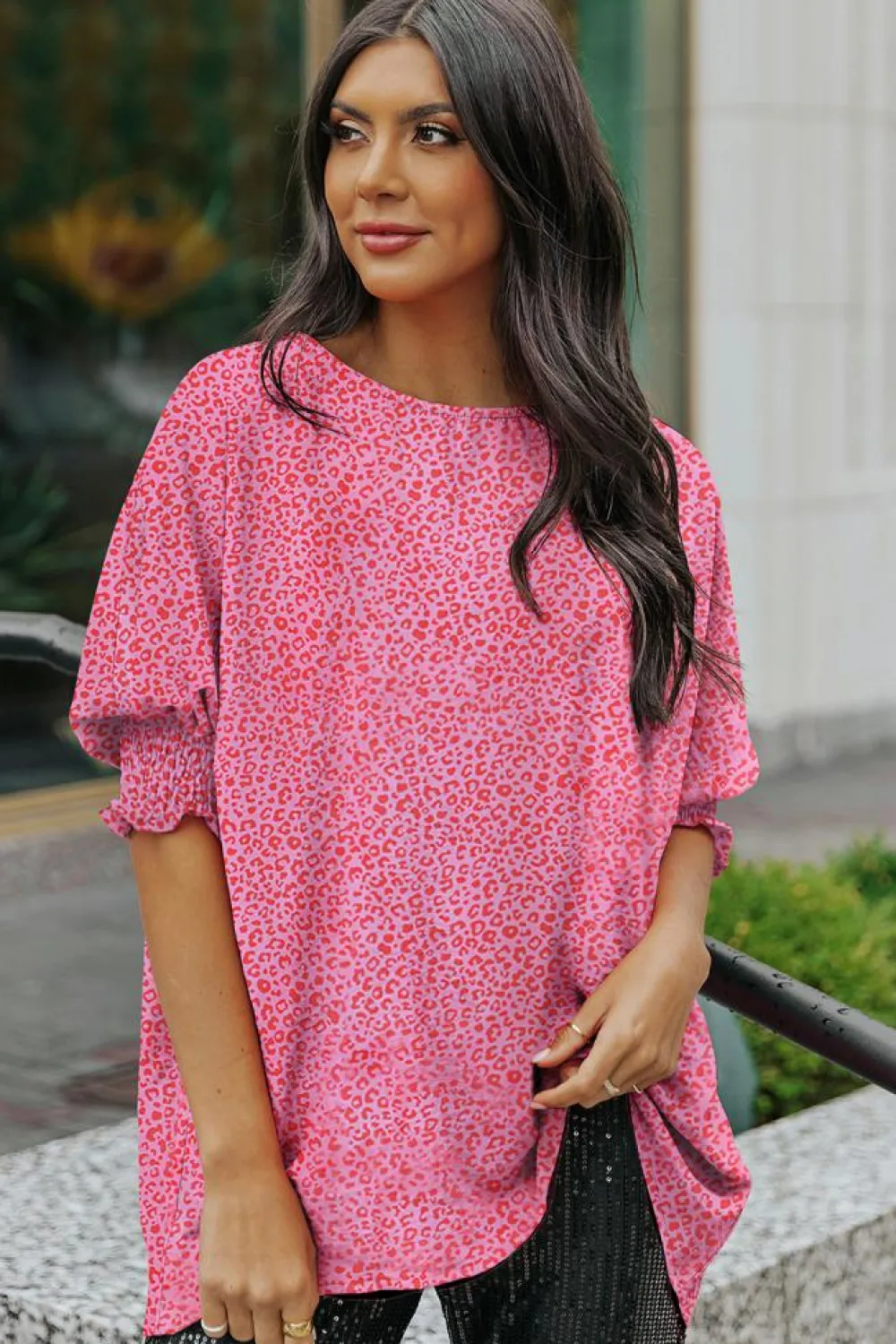 Outlet Dear-Lover Oversized Puff Sleeve Blouse Leopard