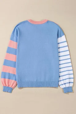 Discount Dear-Lover Colorblock Striped Drop Shoulder Cozy Sweater Pale Chestnut