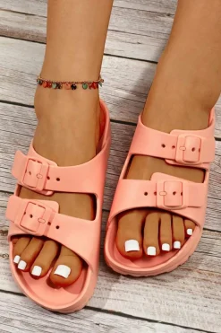 Clearance Dear-Lover Double-buckle EVA Slippers Pale Chestnut