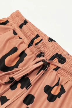 Online Dear-Lover Leopard Long Sleeve Top and Drawstring Pants Set Pale Chestnut