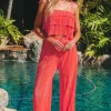 Online Dear-Lover Ruffle Tiered Cami Pleated Wide Leg Pants Set Pale Chestnut