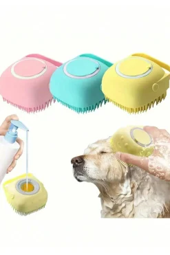 Fashion Dear-Lover Silicone Pet Washer Brush with Shampoo Dispenser Pale Chestnut